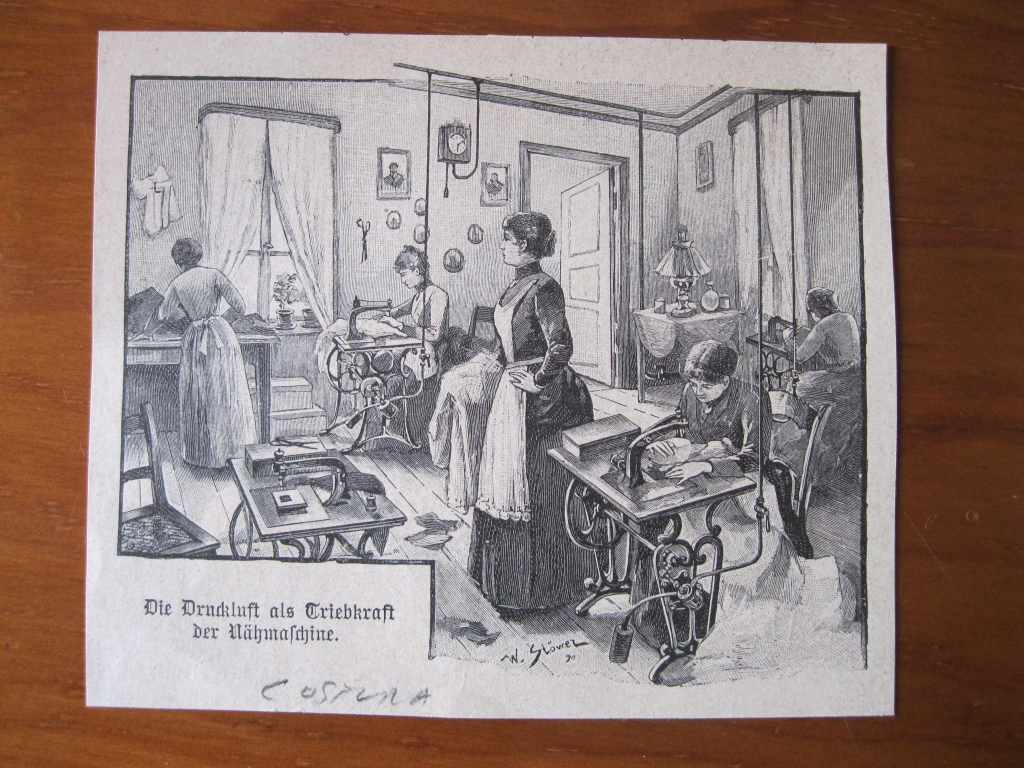Interior de taller de costura y  dentro de una carpintería, circa 1891. Anónimo